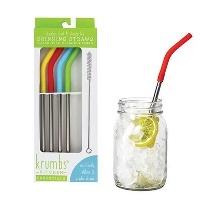 Stainless Steel/Silicone Tip Drinking Straws 4pk