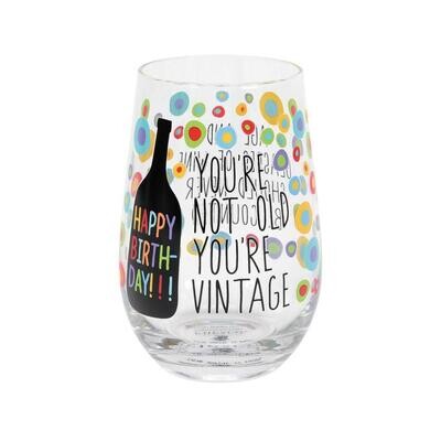 Stemless Wine Glass Vintage Birthday