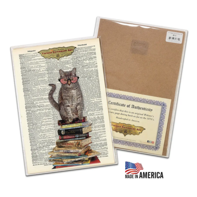 Dictionary Art Cat on Books
