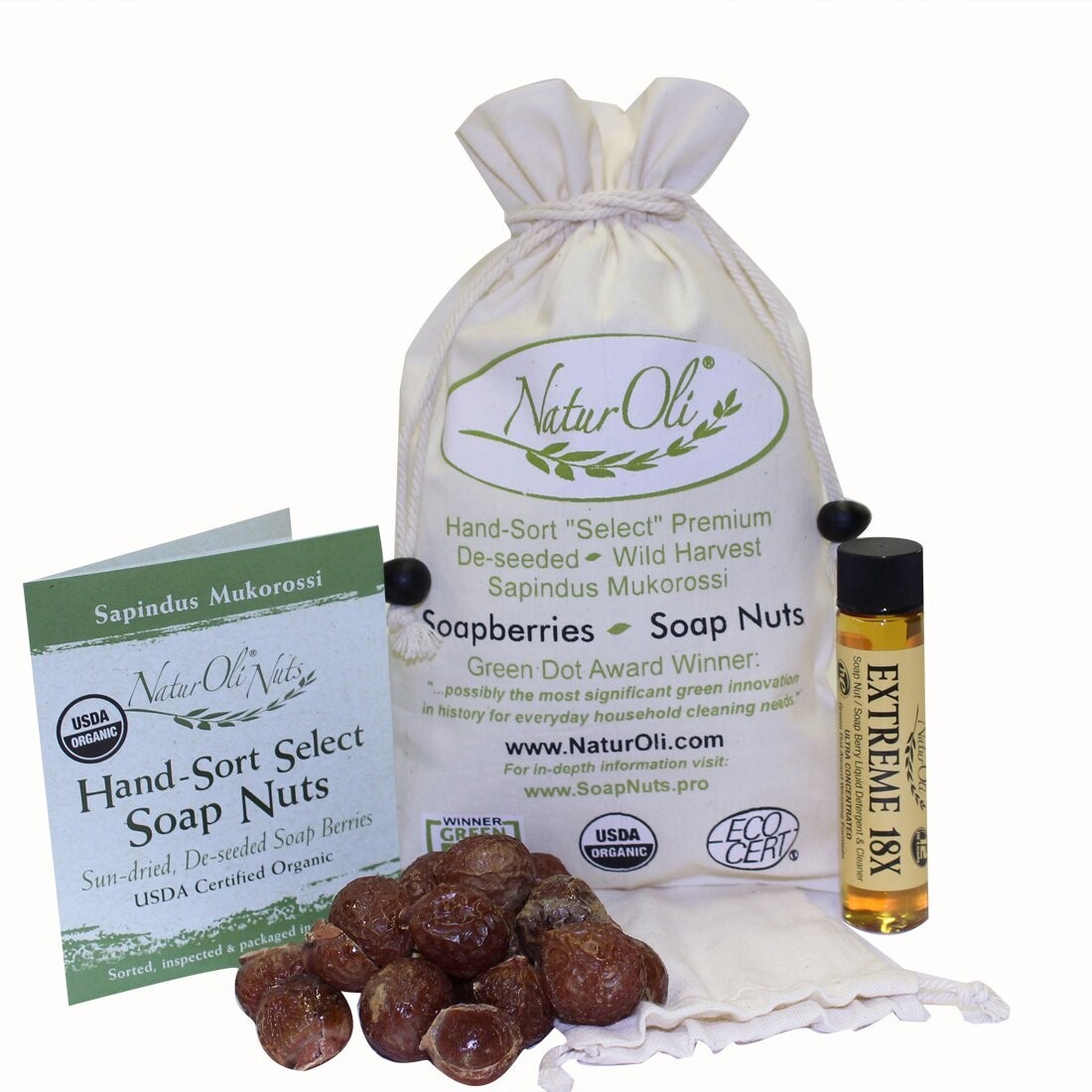 Soap Nuts / Soap Berries, Hand-sort "Select" Seedless - .5lb (8oz) + 18X Liquid FREE BONUS!