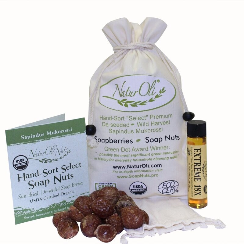 Soap Nuts / Soap Berries, Hand-sort "Select" Seedless - .5lb (8oz) + 18X Liquid FREE BONUS!