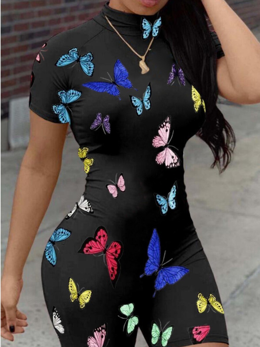 ❤️BODAK Sexy Trendy Butterfly Print Skinny Romper ❤️