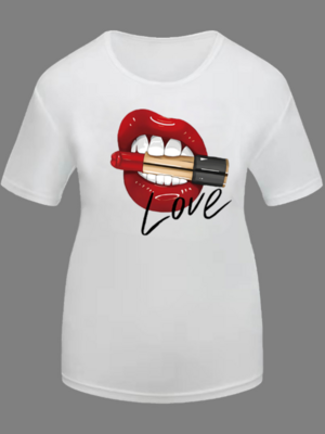 ❤️TBC Women Leisure Lip Print Creamy White T-shirt ❤️