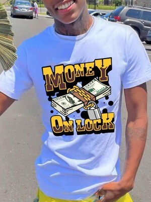 ❤️BODAK Men Money On Lock Letter Print T-shirt ❤️