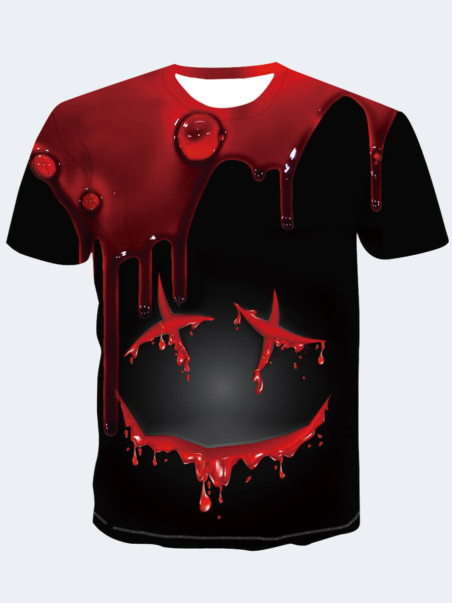 ❤️TBC Men Casual O Neck Graffiti Print Black T-shirt❤️