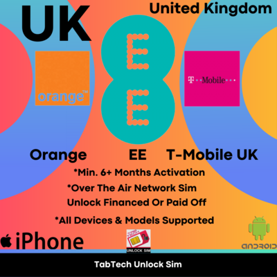 UK Orange EE T-Mobile iPhone Android Sim Unlock Active 6+ Mo