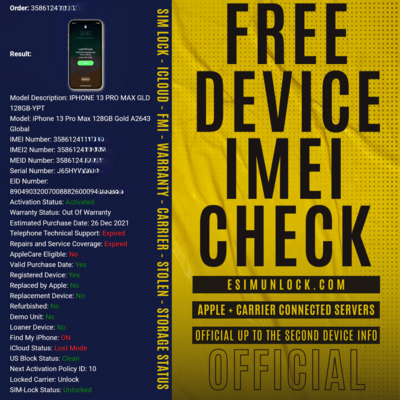 FREE Device IMEI Check &amp; Service Match