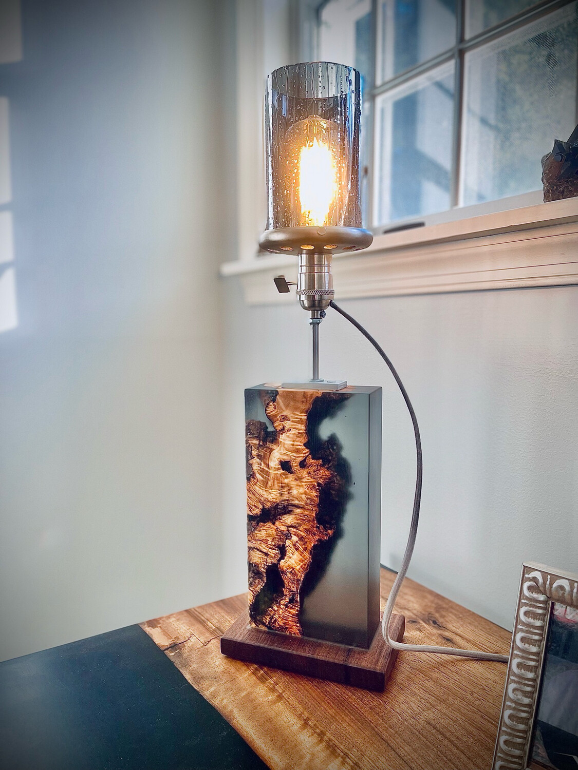 Cottonwood Burl & Smokey Resin Table / Accent Lamp