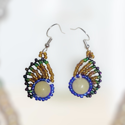 Beaded Peacock Feather Earrings Drk