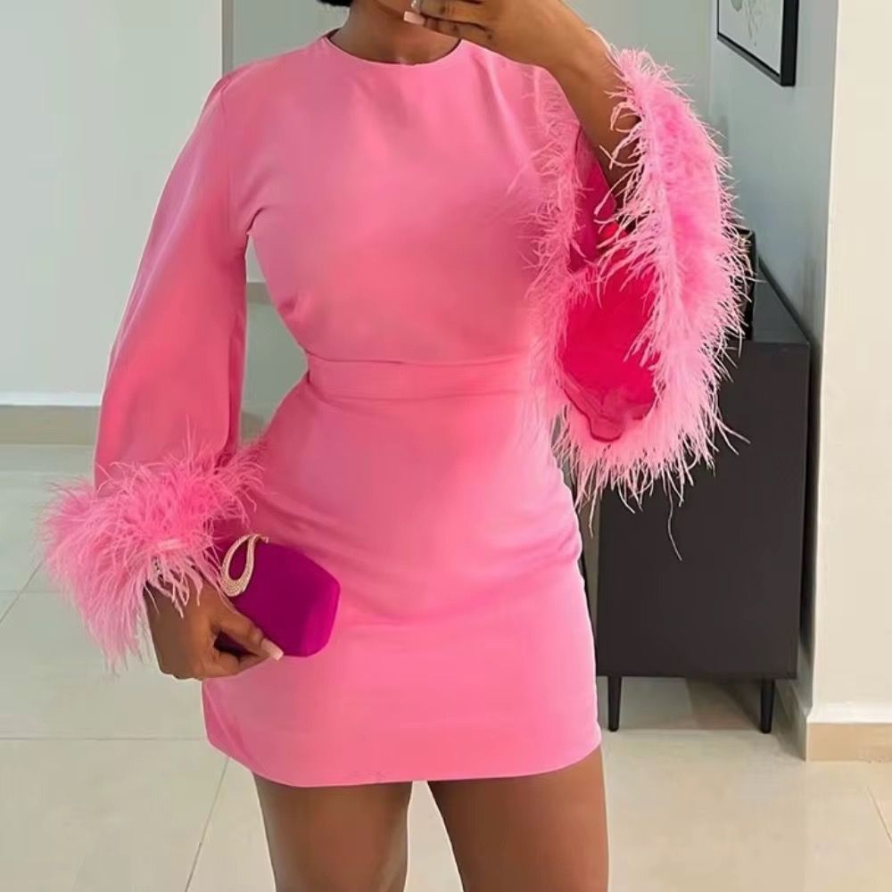 The Liora Pink fur dress