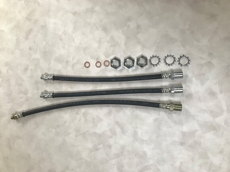 A SET 3 FLEXIBLE BRAKE HOSES + FITTINGS MORRIS MINOR 1000 VAN PICK UP TRAVELLER