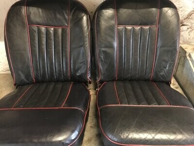 MG MGB BLACK LEATHER & RED PIPE MK1 SEATS 1962 TO 67
