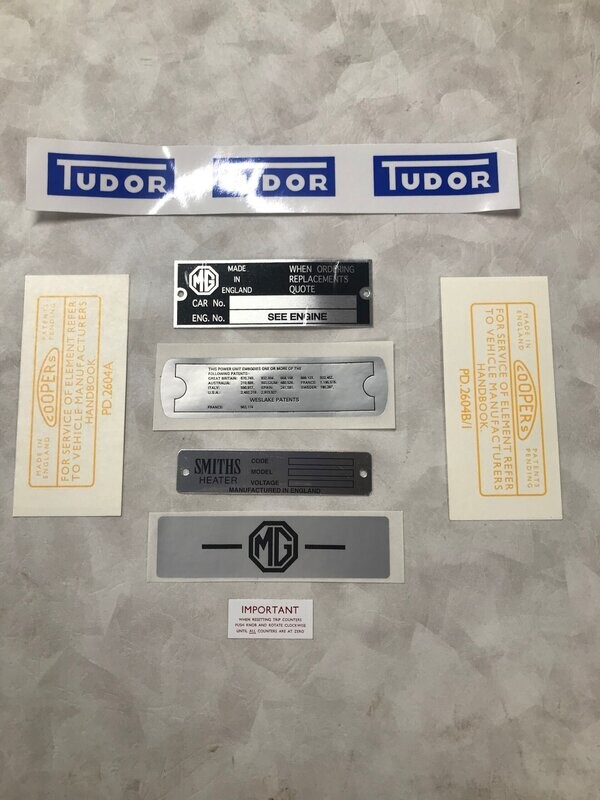 DECAL KIT MIDGET 1275 1961 - 1966  CHASSIS AND ENGINE BAY STICKER SET, PART A255