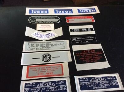 DECAL KIT MGB ROADSTER 1965 - 1967 CHASSIS AND ENGINE BAY STICKER SET, PART A261