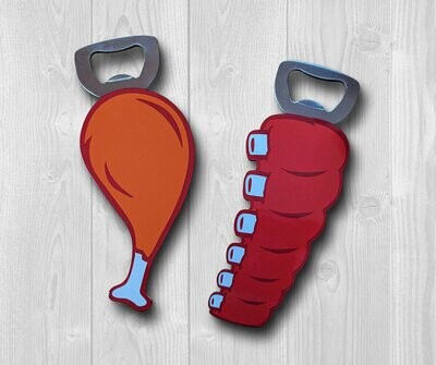Magnetic Bottle Openers - Stainless Steel (Ribs and Drumsticks) - Sold as Pair