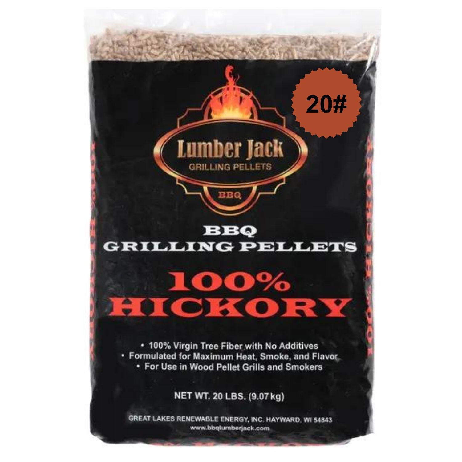 100% Hickory Lumber Jack BBQ Pellets, Weight: 20 Pound