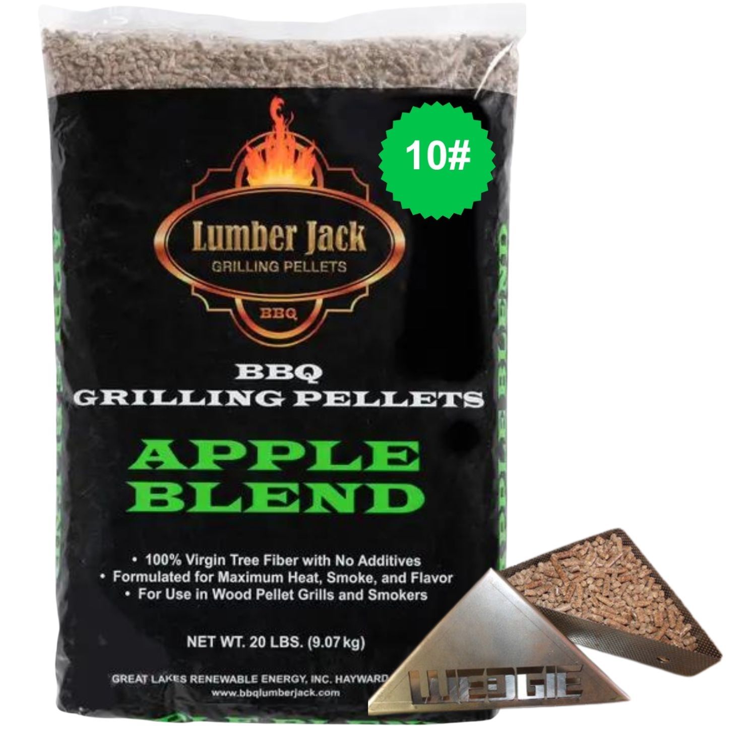 10# Apple Blend Lumber Jack BBQ Pellets with Premium Smoking Wedgie