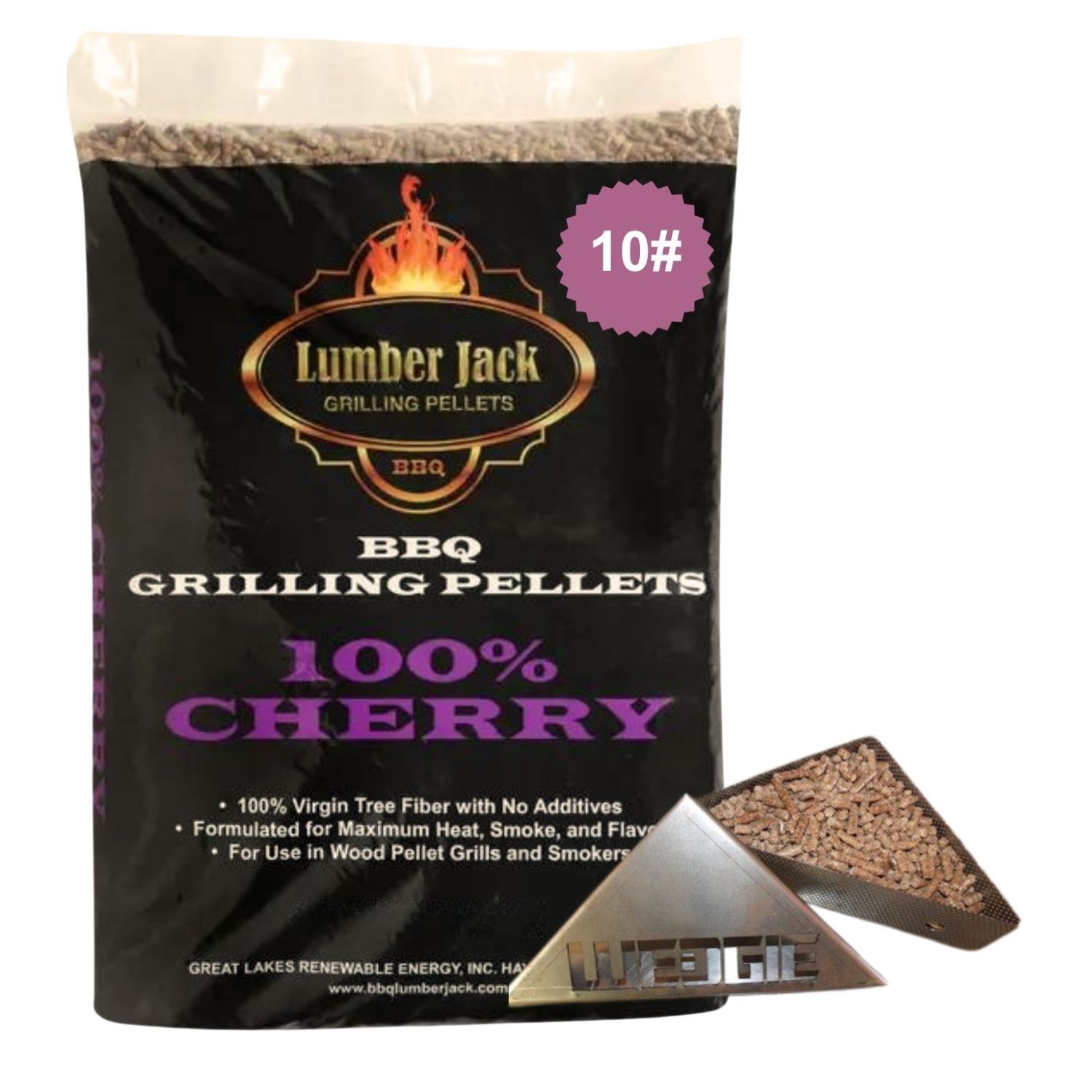 10# 100% Cherry Lumber Jack BBQ Pellets with Premium Smoking Wedgie