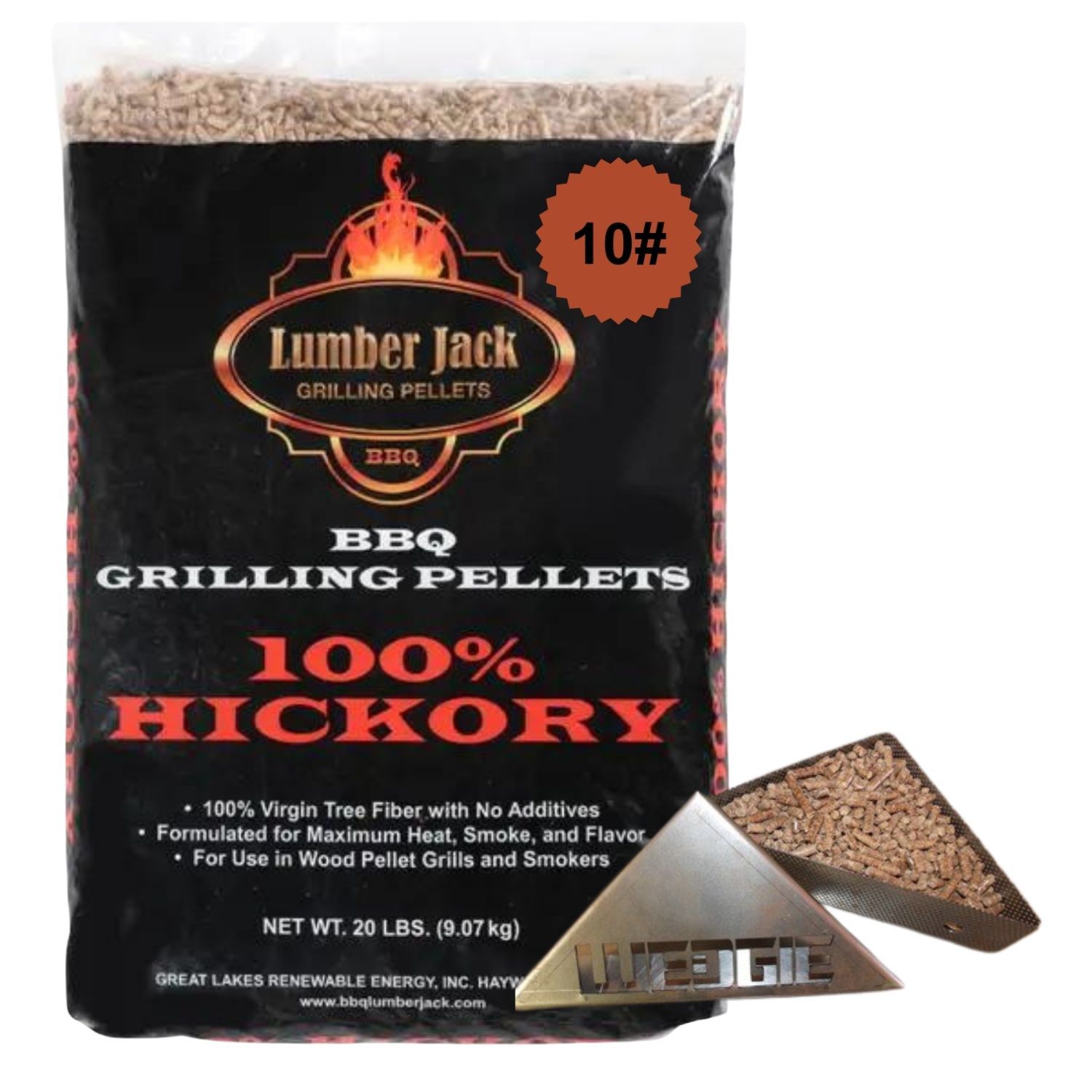 10# 100% Hickory Lumber Jack BBQ Pellets with Premium Smoking Wedgie