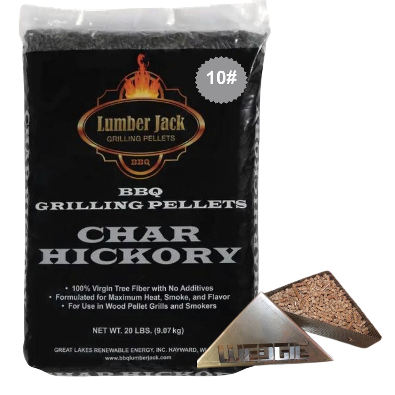 10# Char Hickory Lumber Jack BBQ Pellets with Premium Smoking Wedgie