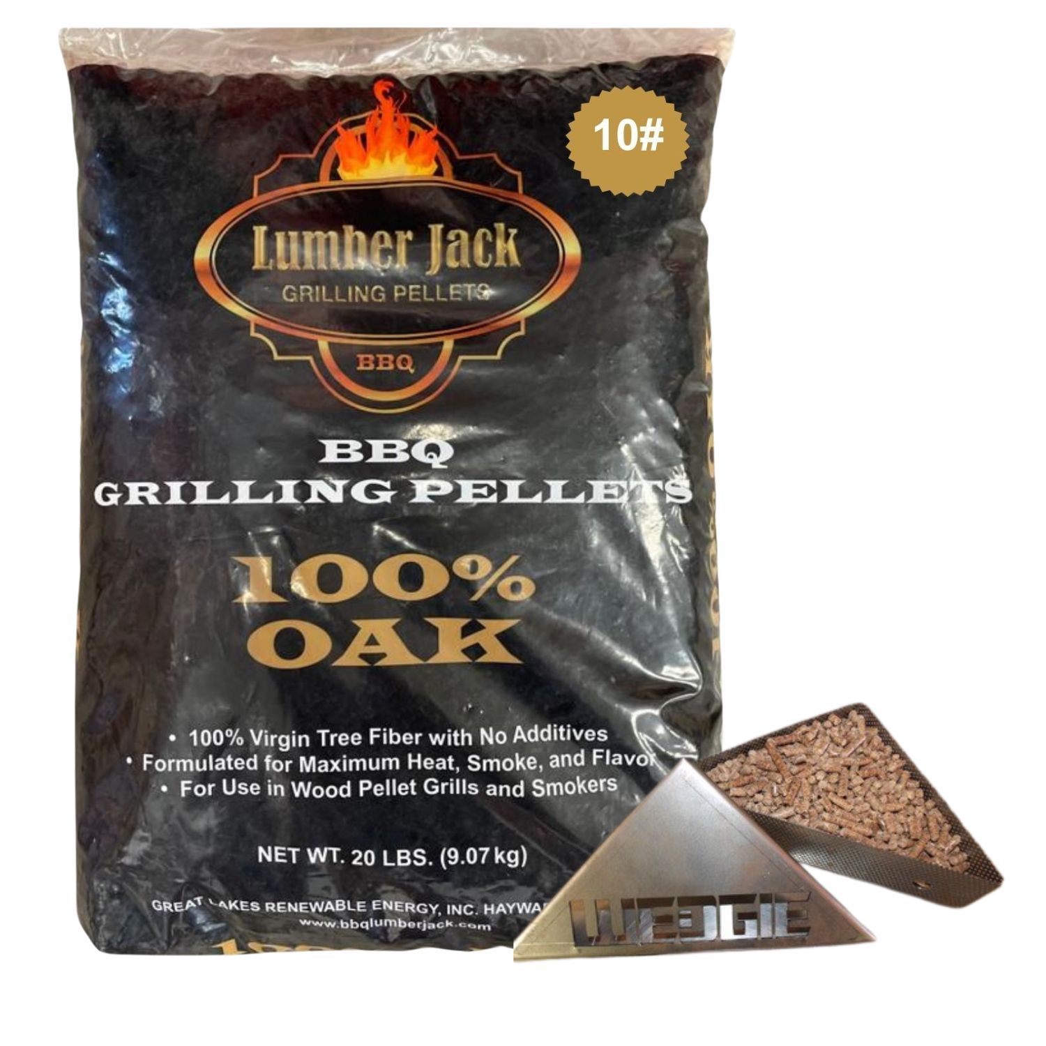 100% Oak Lumber Jack BBQ Pellets with Premium Smoking Wedgie