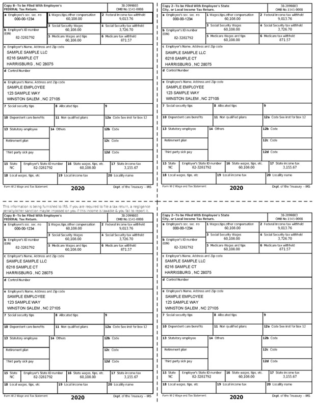 W2 Form Editable Template - 2020 Year