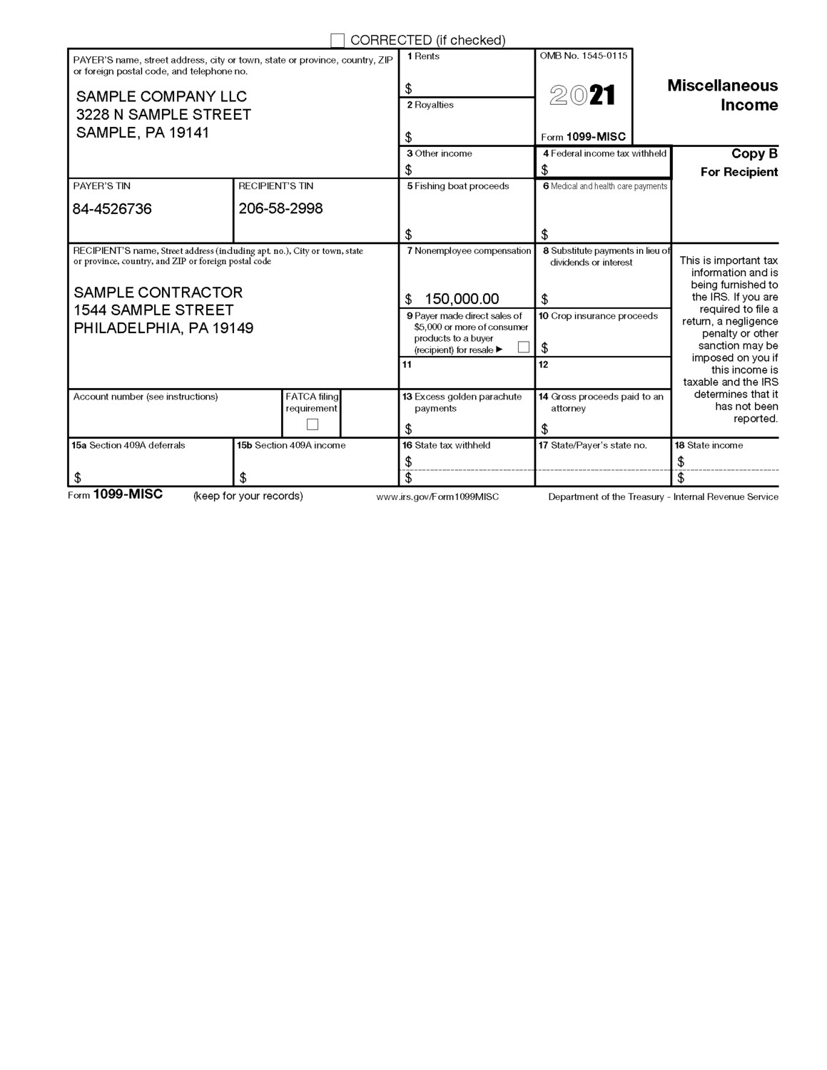 1099 Form Editable Template - 2020