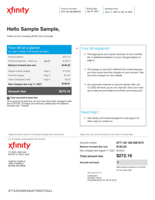 Utility Bill Editable Template - Xfinity