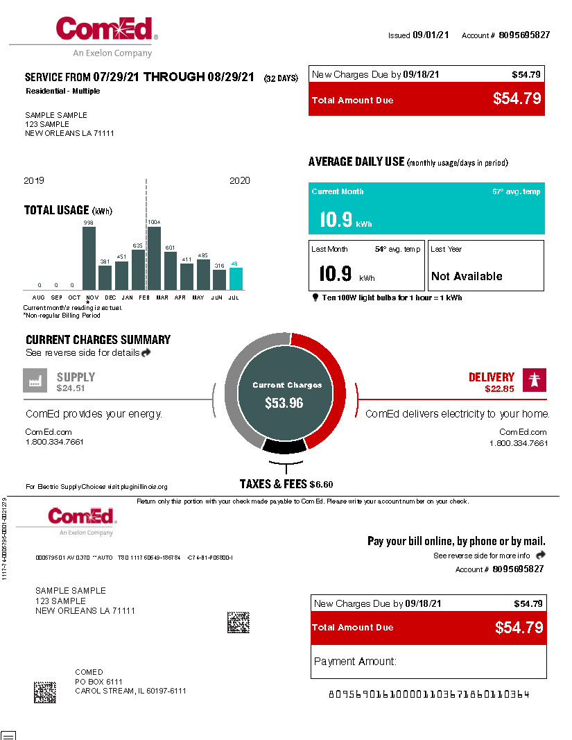 Utility Bill Editable Template - ComEd
