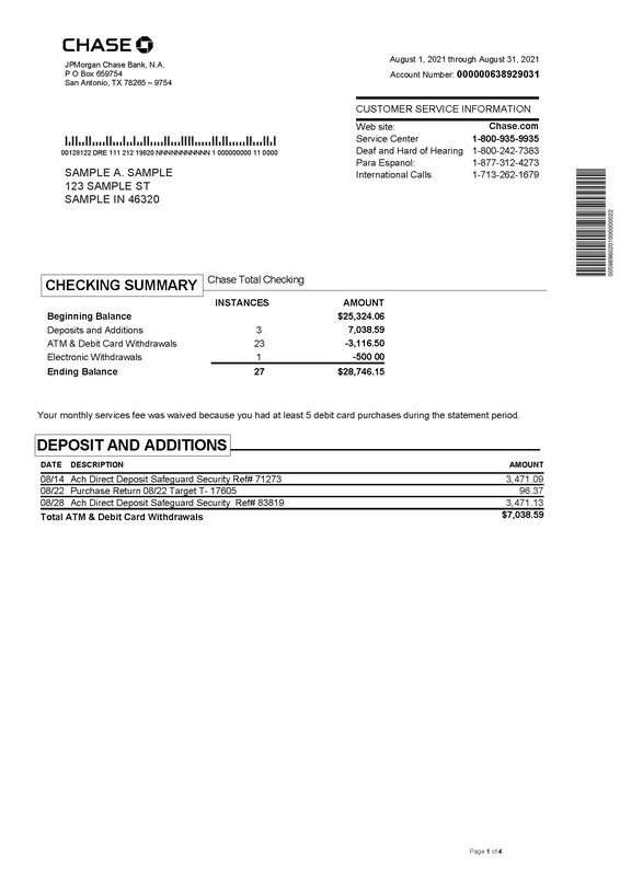 Bank Statement Chase + Bank of America Documentplug