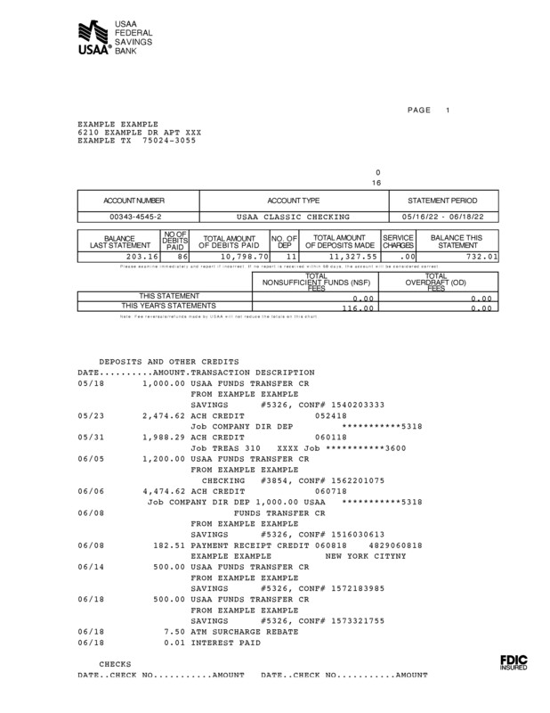 USAA Bank Statement Template Documentplug