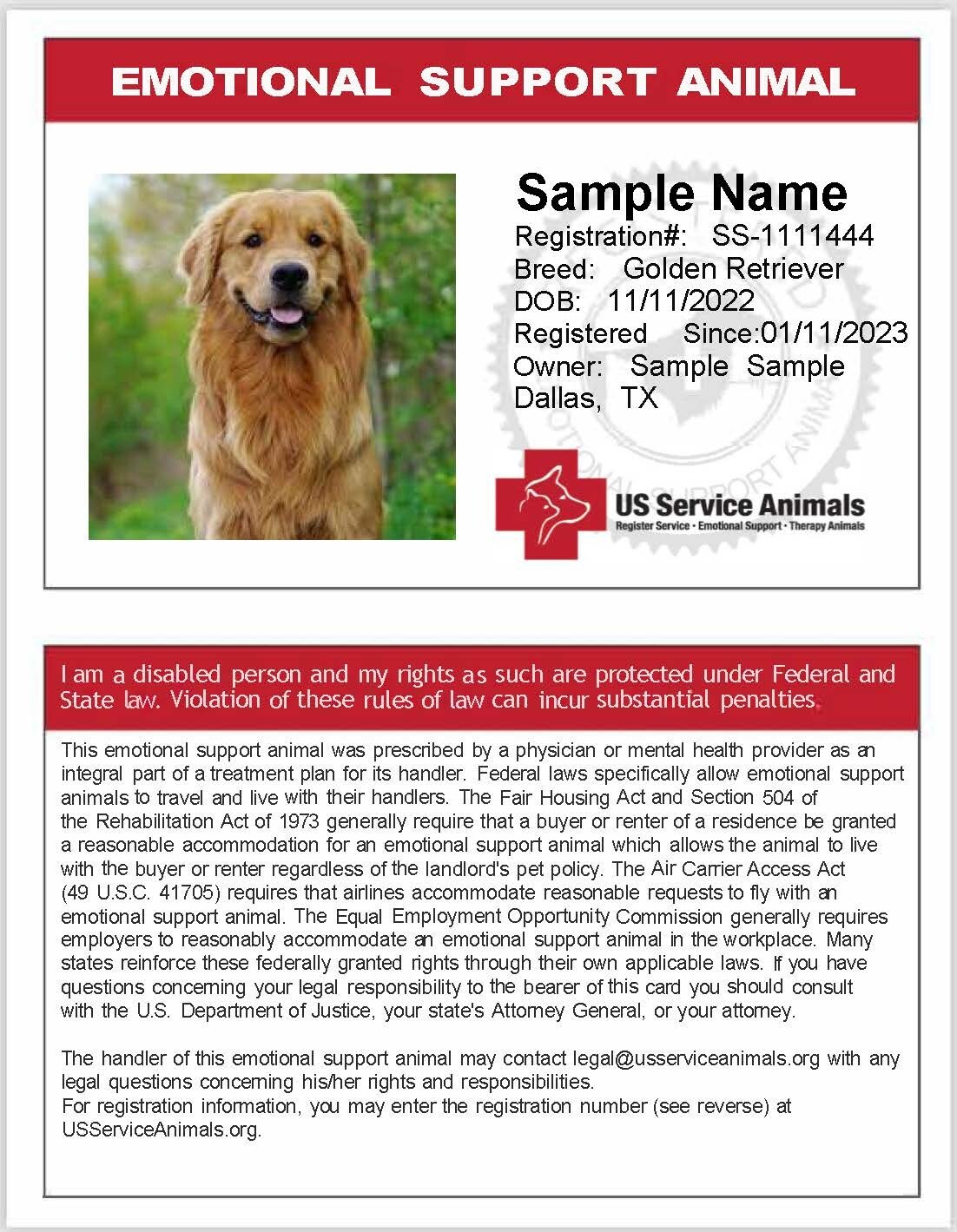 Emotional Support Animal Letter