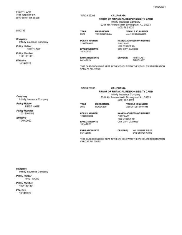 Infinity Insurance Card Editable Template Documentplug