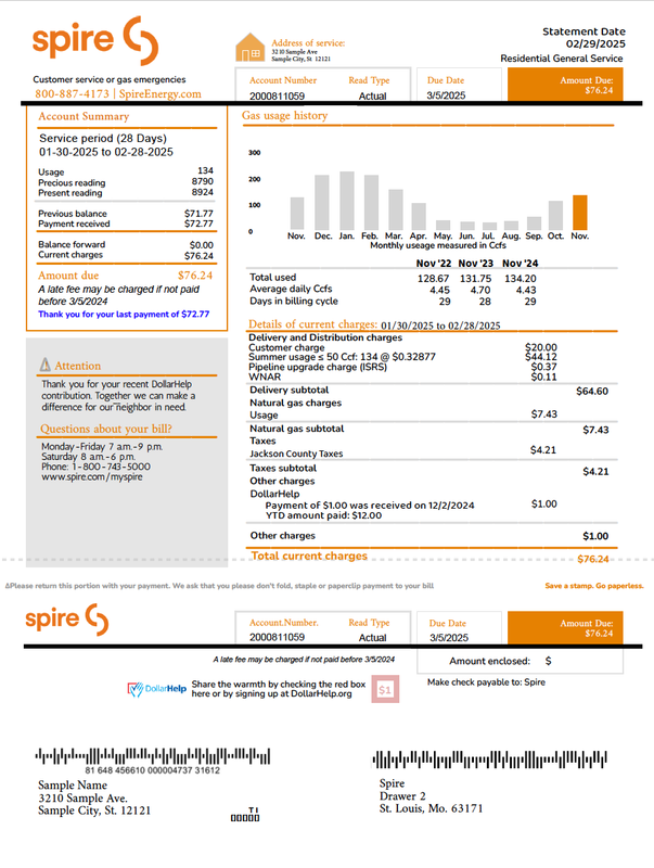 Utility Bill Editable Template / Spire Gas Documentplug