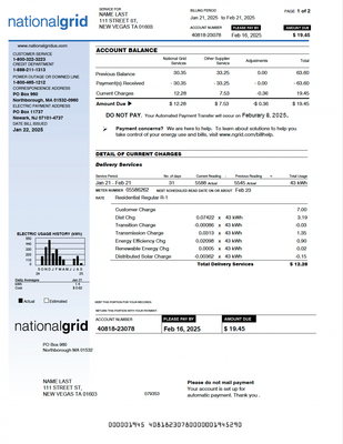 Editable Utility Bill Template (PDF Format)
