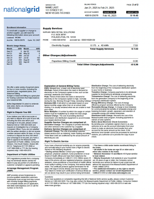 Utility Bill Template | National - Grid Energy | Editable PDF Format
