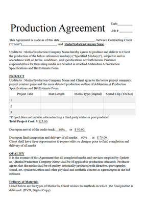 Freelance Production Agreement Template – Media Contract | Editable PDF Format