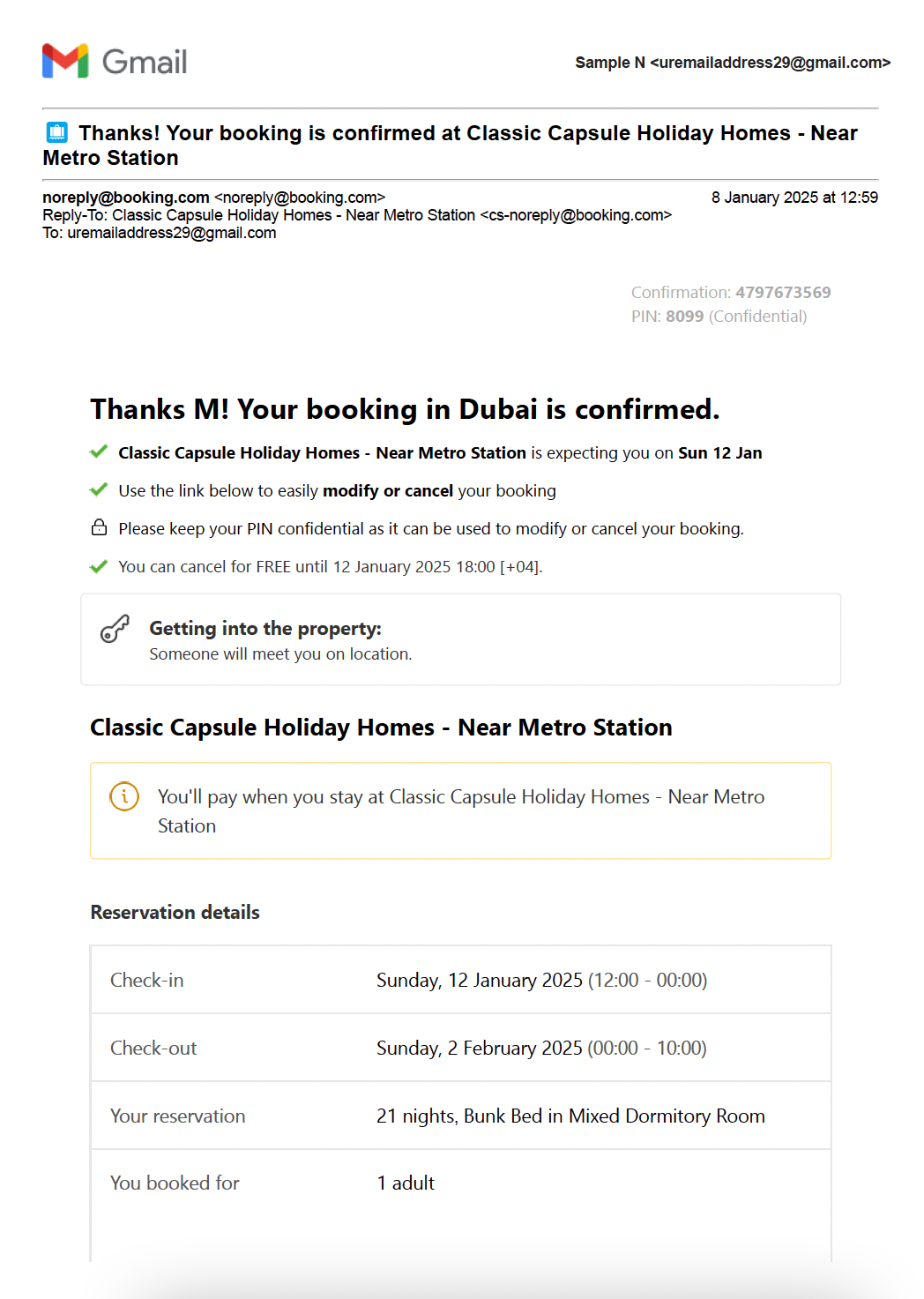 Booking.com Email Confirmation Template – Travel | Editable PDF Format
