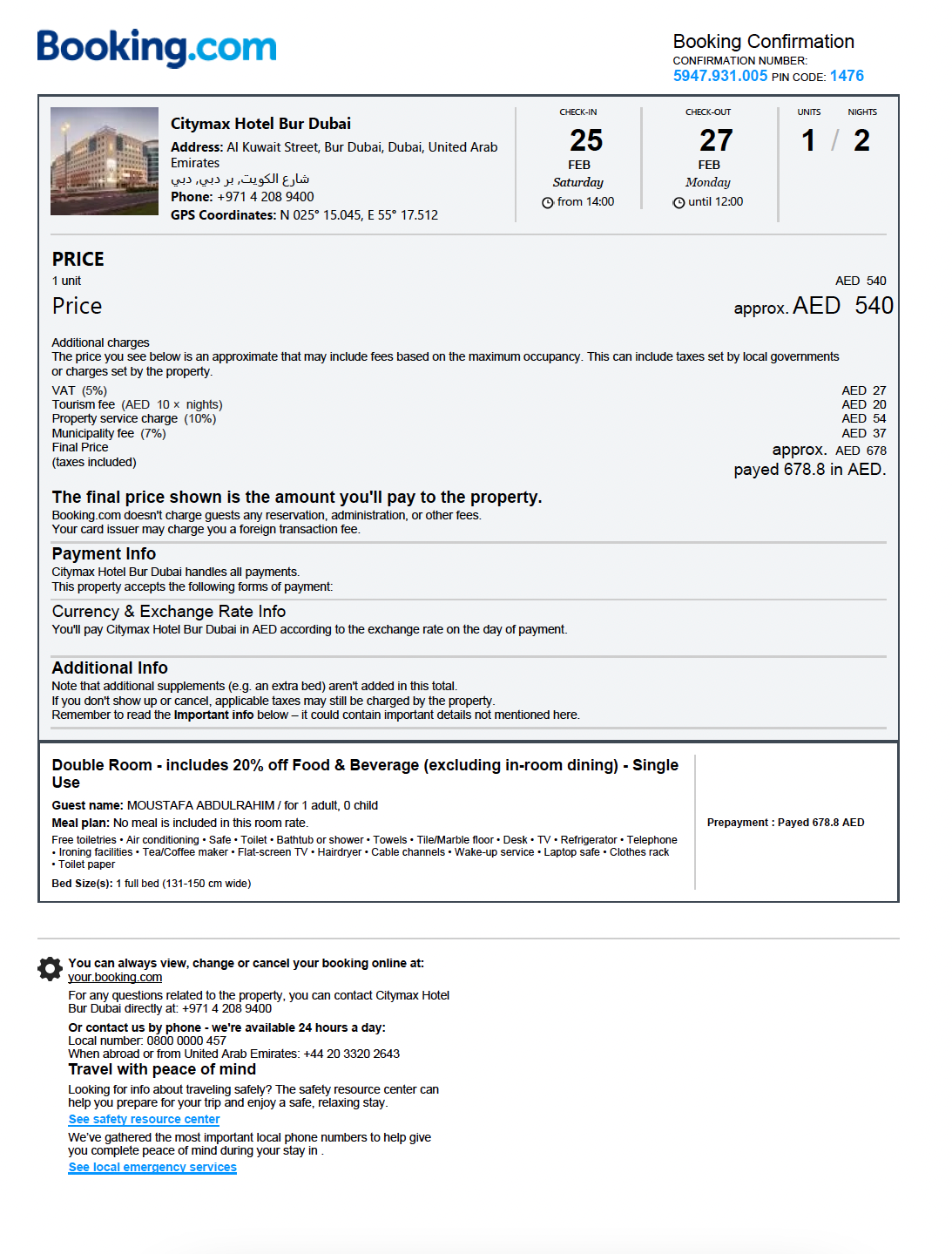 Booking.com - Booking Confirmation Page Template – Travel Editable PDF
