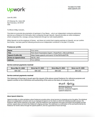 Pay stub Editable Template - Freelance Upwork Earning Letter (PDF Format)