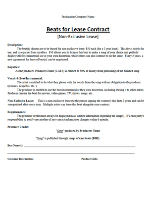 Freelance Music Beat Lease Agreement Template – Non-Exclusive Use | Editable PDF Format