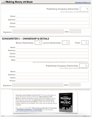 Freelance Songwriter Split Sheet Template – Music Earnings | Editable PDF Format