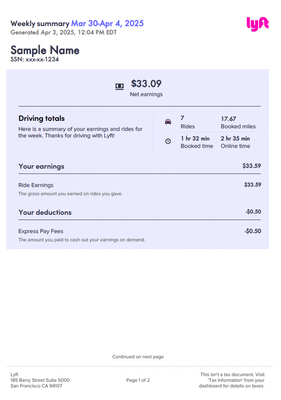 Pay stub Editable Template - Freelance Lyft   (PDF Format)