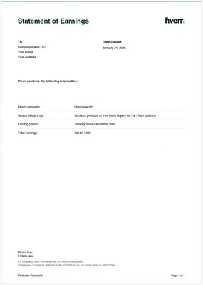 Pay stub Editable Template - Freelance Fiverr  (PDF Format)