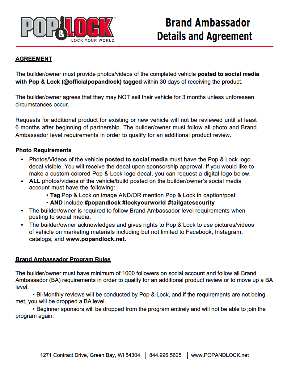 Freelance Brand Ambassador Contract Template – Pop &amp; Lock Layout | Editable PDF Format