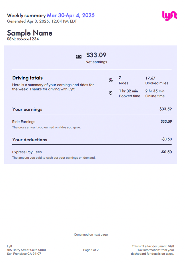 Rideshare Income Starter Kit – 6 Editable PDF Templates (Lyft, Uber, Chime, W2&#39;s &amp; 1099)