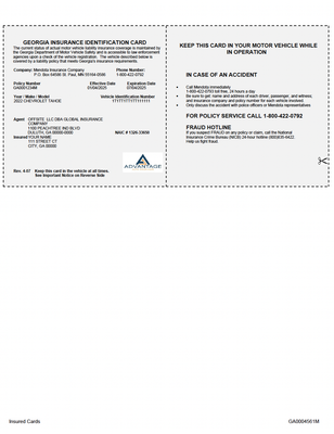 Vehicle Insurance Card Template (PDF format)