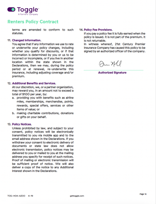 Renters Insurance Card Template – Toggle Renters | Editable PDF Format