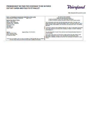 Vehicle Insurance Card Template (PDF format)