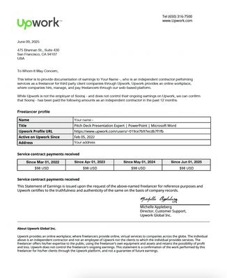 Pay Stub Template – Freelance Upwork Earning Letter | Editable PDF Format Pay Stub Template – Freelance Upwork Earning Letter | Editable PDF Format